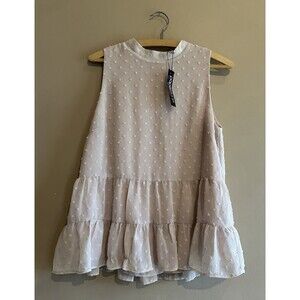 NWT Papermoon Pink Babydoll polka dot Blouse High Neck Sleeveless Women's Size M